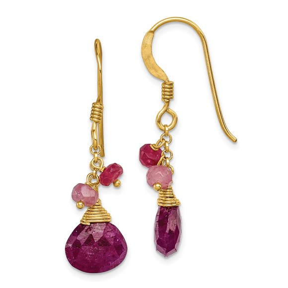 Sterling Silver Gold-tone Vermeil Ruby July Birthstone Teardrop Dangle Earrings - Picture 2 of 4
